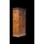 Credenza a sezione esagonale con due sportelli in legno di castagno e motivi geometrici.