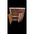 Credenza a sezione esagonale con due sportelli in legno di castagno e motivi geometrici.