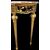 Consolle in legno intagliato e foglia oro con motivi floreali e rocaille .Piano in marmo policromo.Periodo Art Nouveau.