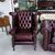 Poltrona inglese originale in pelle bordeaux 