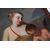 Dipinto raffigurante figura femminile con Eros ,cornice mossa lignea