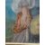 Quadro pastello raffigurante donna datato 1873 Francia cornice foglia oro