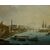 Ambito di Hendrik Frans van Lint, (Anversa, 1684 - Roma, 1763), Veduta cittadina con fiume, imbarcazioni e ponte sullo sfondo