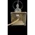 Lampada in ottone con corpo rastremato e bracci laterali rocaille.Cappello in vetro lattimo.