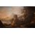 Antico olio su tela italiano del 1700 paesaggio con personaggi e veduta cittadina con cascata