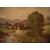 Antico quadro del 1800 olio su tela paesaggio campestre con corso d'acqua
