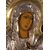 Icona raffigurante la Madonna con Bambino, Pittura su tavola, Riza in rame argentato sbalzato, XIX secolo