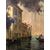 Veduta di Venezia, con  una gondola e una barca a vela sul canale