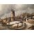 Olio su tela olandese del 1800 firmato paesaggio con fiume ghiacciato