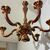Antico Lampadario Sei Bracci epoca XIX secolo dipinto rubino e oro . Tutto intagliato . Altezza cm 80 diametro cm 80 