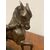 Antica scultura in antimonio epoca fine 800 raffigurante cavallo con personaggio . Mis 24 x 24 