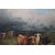 Antico Dipinto paesaggio con mucche Olio Su tela Gibb  Thomas Henry 1887. Mi 106 x 76 