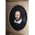 Antico Dipinto olio su tela Shakespeare in Cornice cartapesta e foglia oro . Mis 85 x 73