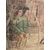 Antico  DIPINTO strappo d’ affresco raffiguranti Nobili a Cavallo e Castello . Umberto Giunti Siena. Epoca XX SEC MIS 131 X 74 