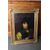 Antico dipinto olio su tela primi 800  “Falconiere “ in cornice foglia oro . Mis 82 x 64 