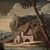 Antique painting landscape with characters from 18th century