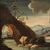 Antique painting landscape with characters from 18th century