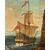 Giacomo Guardi (Venezia 1764 - Venezia 1835) cerchia di - Paesaggio portuale con capriccio architettonico e galeone britannico.