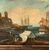 Giacomo Guardi (Venezia 1764 - Venezia 1835) cerchia di - Paesaggio portuale con capriccio architettonico e galeone britannico.