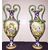 Pair of vases with snake handles and Raphaelesque decoration and historiated ovals.Battglia manufacture.Napoli.     