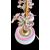 Coppia di lampade in ottone dorato con base in legno dipinto e fiori in cristallo.