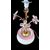 Coppia di lampade in ottone dorato con base in legno dipinto e fiori in cristallo.