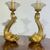Coppia di candelabri /Candelieri vetro Murano delfini . Manifattura Salviati anni 30 con polvere Oro . Altezza cm 33 