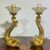 Coppia di candelabri /Candelieri vetro Murano delfini . Manifattura Salviati anni 30 con polvere Oro . Altezza cm 33 