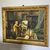 Antico dipinto olio su tavola Atelier d artista. Epoca 1850 con cornice antica dorata. Mis 64 x 50 . Firmato 