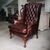 Poltrona chesterfield bergere vintage inglese originale in pelle marrone 