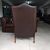 Poltrona chesterfield bergere vintage inglese originale in pelle marrone 