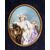 Placca antica in porcellana policroma raffigurante donna con cavallo. Francia XIX secolo.