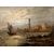 Olio su tela inglese del 1800 raffigurante città con fortificazioni sul mare