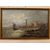 Olio su tela inglese del 1800 raffigurante città con fortificazioni sul mare
