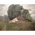 Olio su tela francese del 1800 firmato raffigurante paesaggio campestre con casa