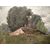 Olio su tela francese del 1800 firmato raffigurante paesaggio campestre con casa