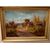 Olio su tela del 1800 firmato raffigurante paesaggio campestre con fattoria e gregge di pecore