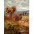Olio su tela del 1800 firmato raffigurante paesaggio campestre con fattoria e gregge di pecore