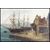 Dipinto Olio su tela francese del 1800 raffigurante una veduta marina porto con barche e personaggi