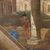 Dipinto Paesaggio Costiero con Edifici e Figure