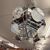 Lampadario Chandelier Mazzega anni 70 vetro e acciaio – sei luci  . Modernariato – design . h 50 L 50 