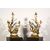  Coppia di grandi candelabri a tre luci in bronzo dorato con aironi e fiori in porcellana policroma, Francia, XIX secolo
