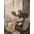 Olio su tavola di J.V.P. (François Flameng) raffigurante scena d' interni con famiglia in salotto
