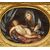 Antico dipinto ad olio su tela con cornice dorata - Madonnna in adorazione del Bambino dormiente - Italia epoca '700 