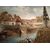 Olio su tela raffigurante del 1800 inglese raffigurante paesaggio fluviale con figure