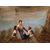 Olio su tela raffigurante del 1800 inglese raffigurante paesaggio fluviale con figure