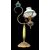 Lampada in bronzo con fusto in alabastro.Coppa paralume in vetro opaline.
