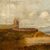 Pittore inglese (fine XIX sec.) - Paesaggio romantico pescatore al lago. 