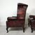 Coppia di poltrone chesterfield Queen Anne vintage inglese originale in pelle bordeaux anticato 