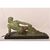 ART DÉCO, ANTICHE SCULTURE IN ANTIMONIO, UOMO CON LANCIA, RONCOURT, SCULTORE FRANCESE. (STAN94)